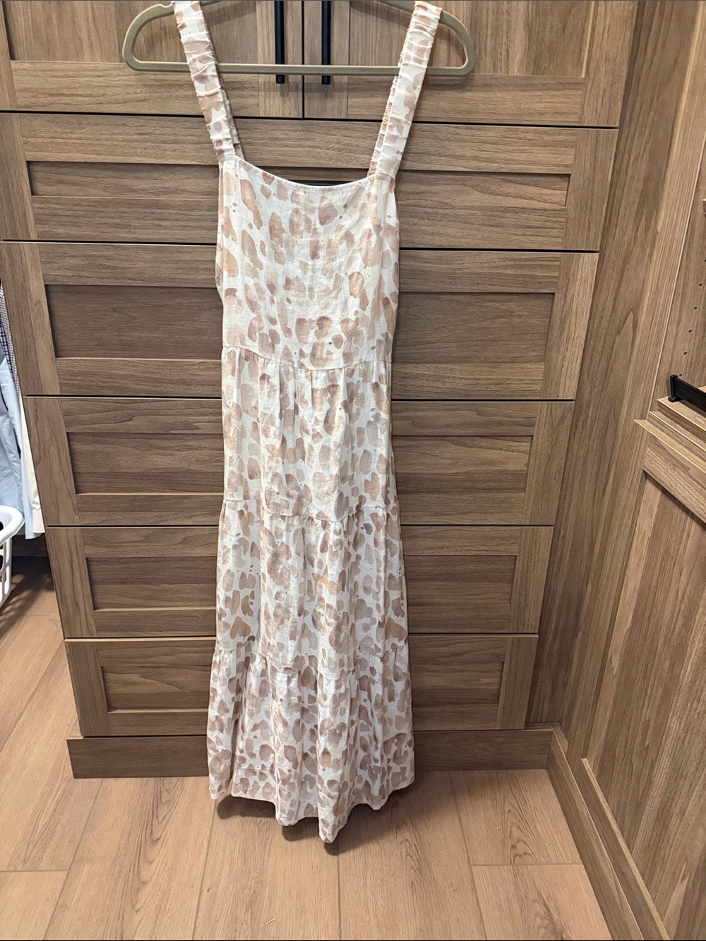 Bella Dahl Beige and Cream Printed Ruffled Strap Maxi Dress